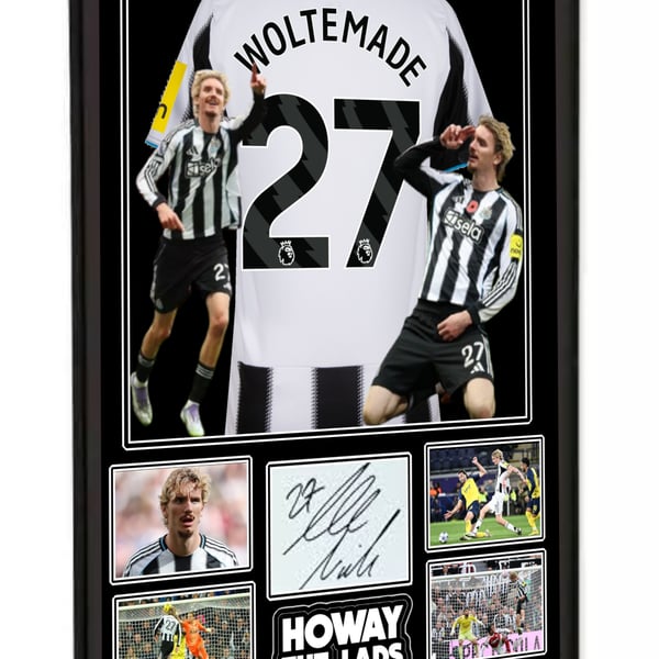 NICK WOLTEMADE NEWCASTLE UNITED SIGNED FRAMED A4