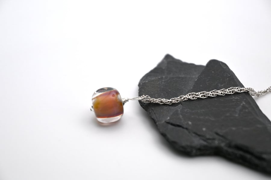 lampwork glass dark topaz pendant necklace