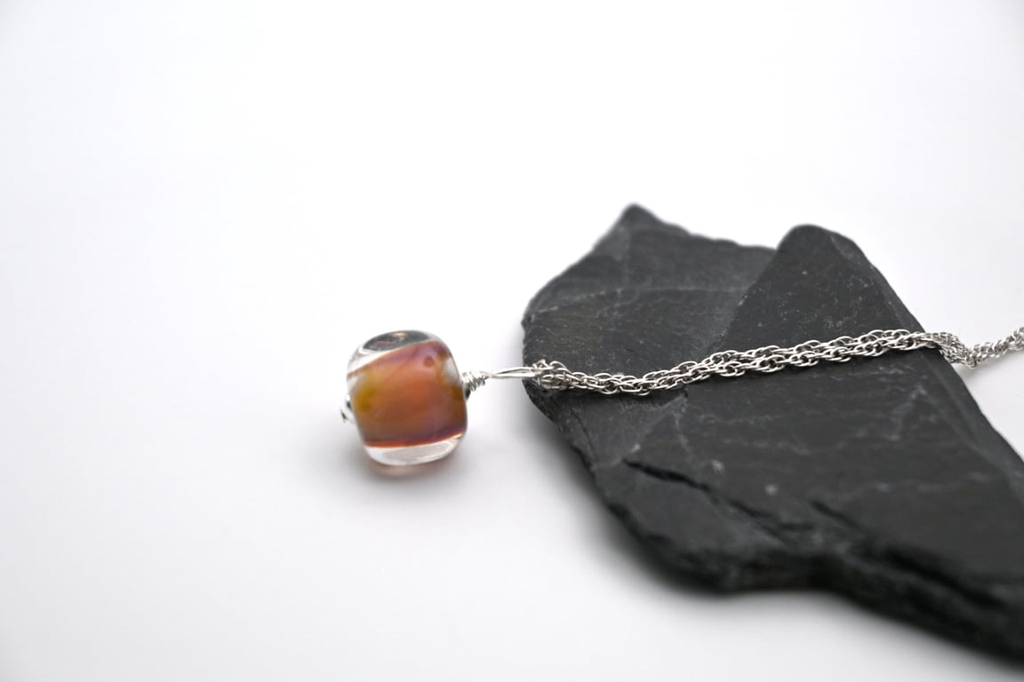 lampwork glass dark topaz pendant necklace