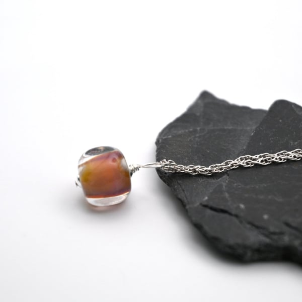 lampwork glass dark topaz pendant necklace