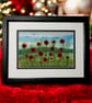 Textile picture, needle felted, wool and silk, poppy field 8"x6"framed