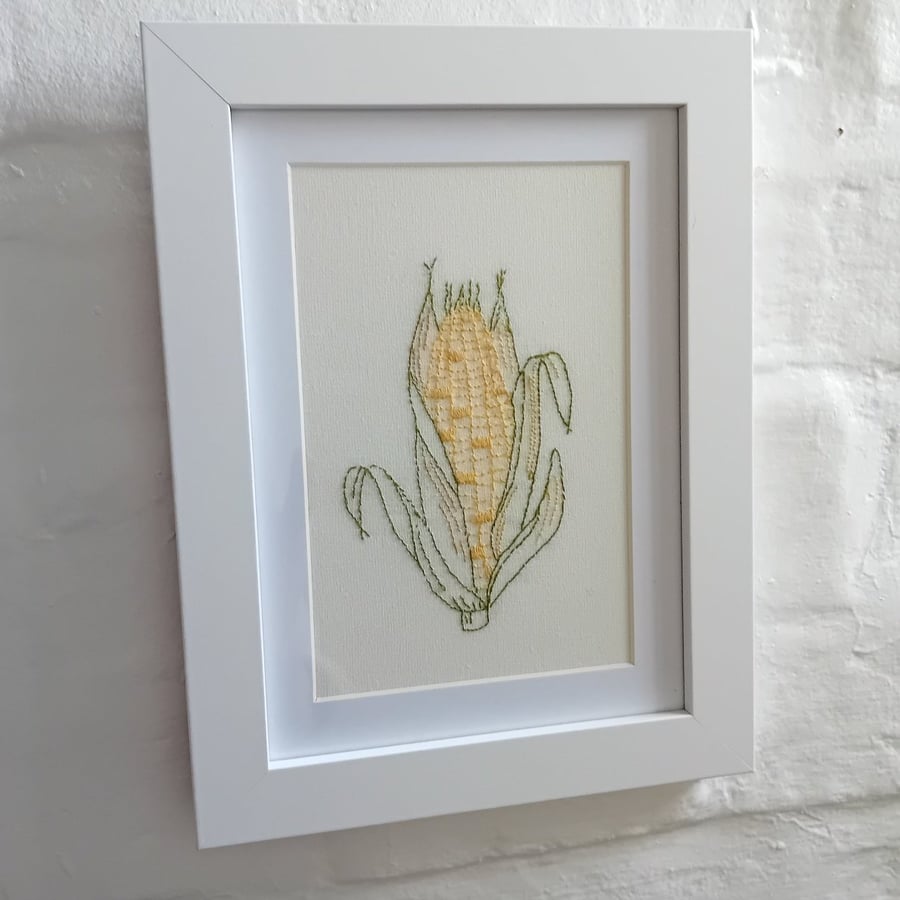 Hand Embroidered Framed Picture of Sweetcorn