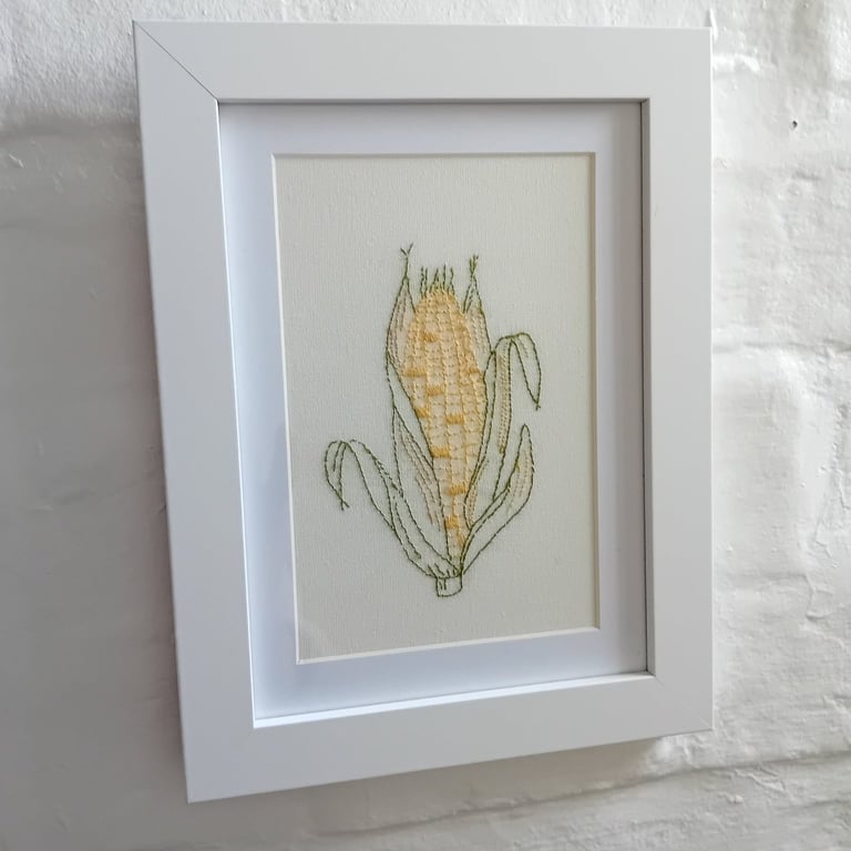 Hand Embroidered Framed Picture of Sweetcorn