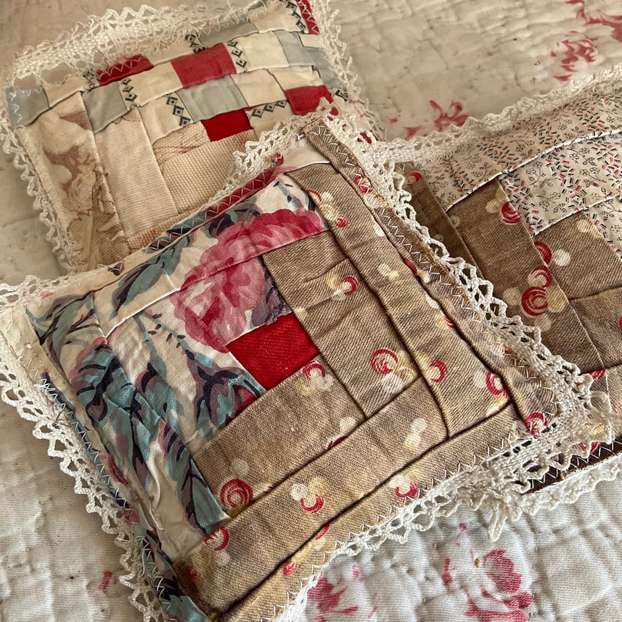 Antique log cabin and lace lavender sachet