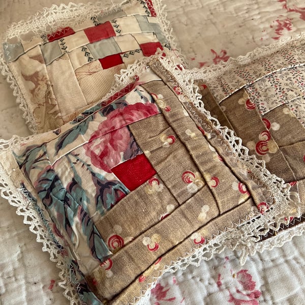 Antique log cabin and lace lavender sachet
