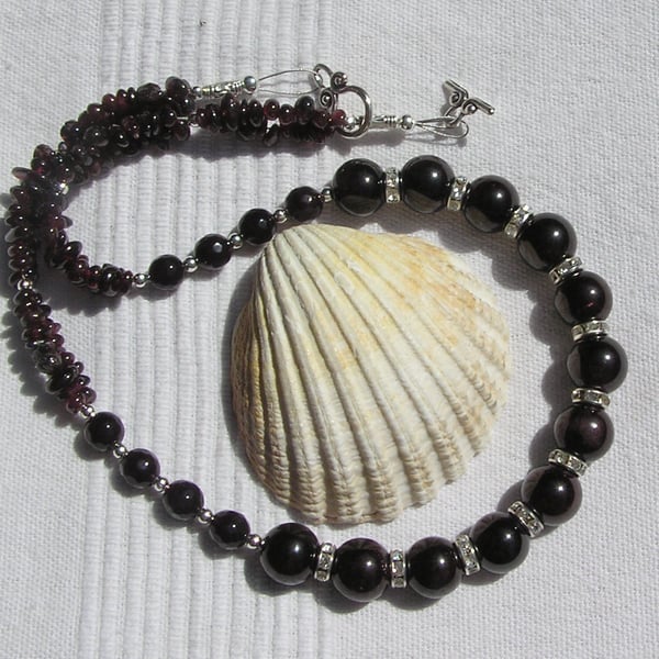 Red Garnet Crystal Gemstone Beaded Statement Necklace "Vitality"