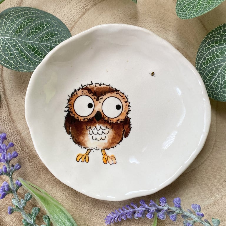 Owl with Bee Handmade Ceramic Dish