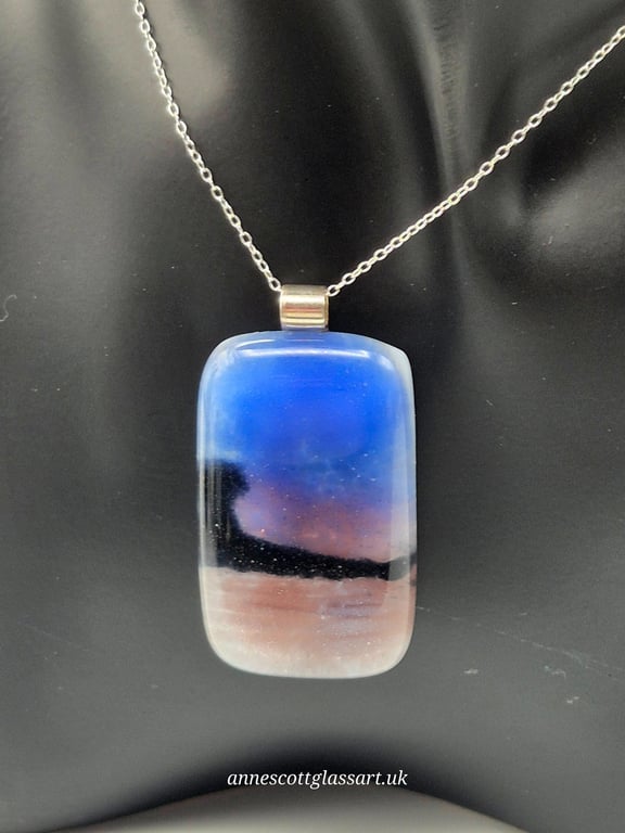 Sphinx at Night, Fused Glass Pendant with Sterling Silver Findings