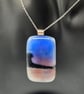 Sphinx at Night, Fused Glass Pendant with Sterling Silver Findings