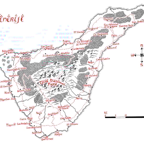 Map of Tenerife Hand Drawn Tolkien Style Map Artwork