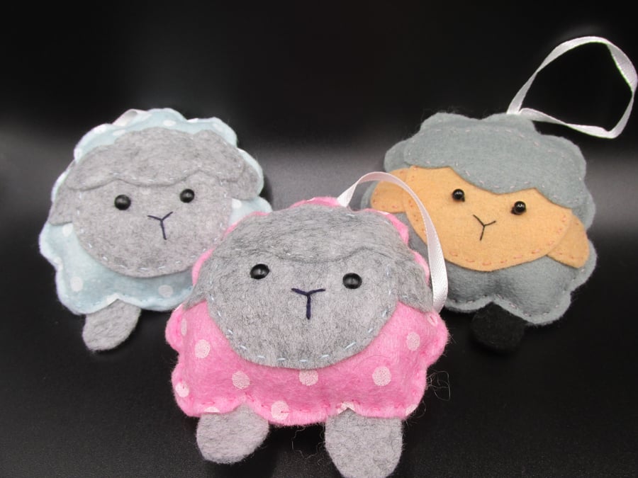 Hand Made Sheep Hanging Decorations, Easter Garlands, Felt Shapes