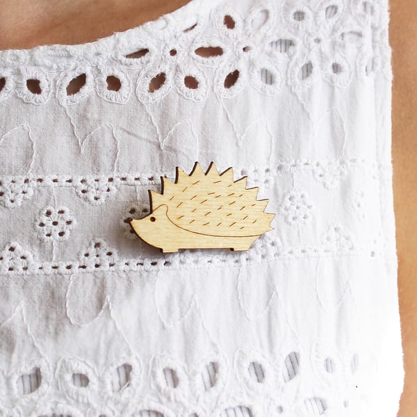 Wooden Hedgehog Brooch