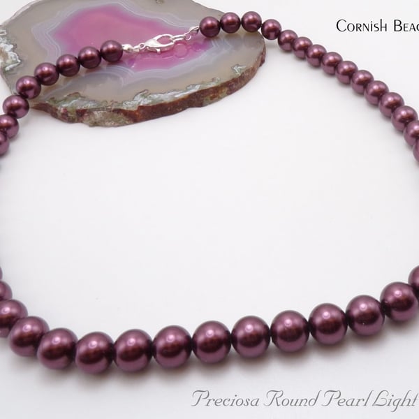 Preciosa  Burgundy Pearl Effect Beads Necklace 8mm. - FREE UK P&P