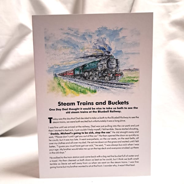 Original hand painted print of a Steam Train printed Greeting Card for charity