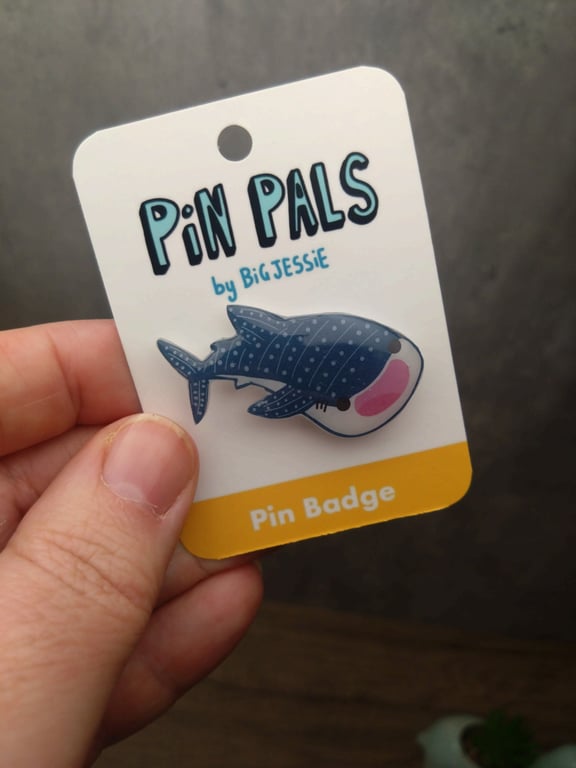 Happy blue whale shark pin badge