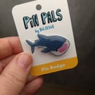 Happy blue whale shark pin badge