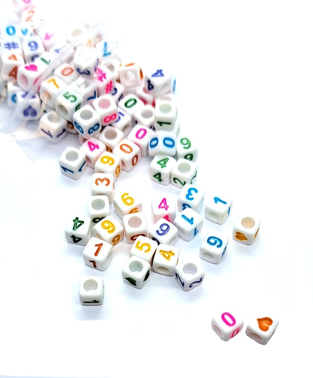 6mm cube white acrylic number Beads with colourful numbers for jewellery making