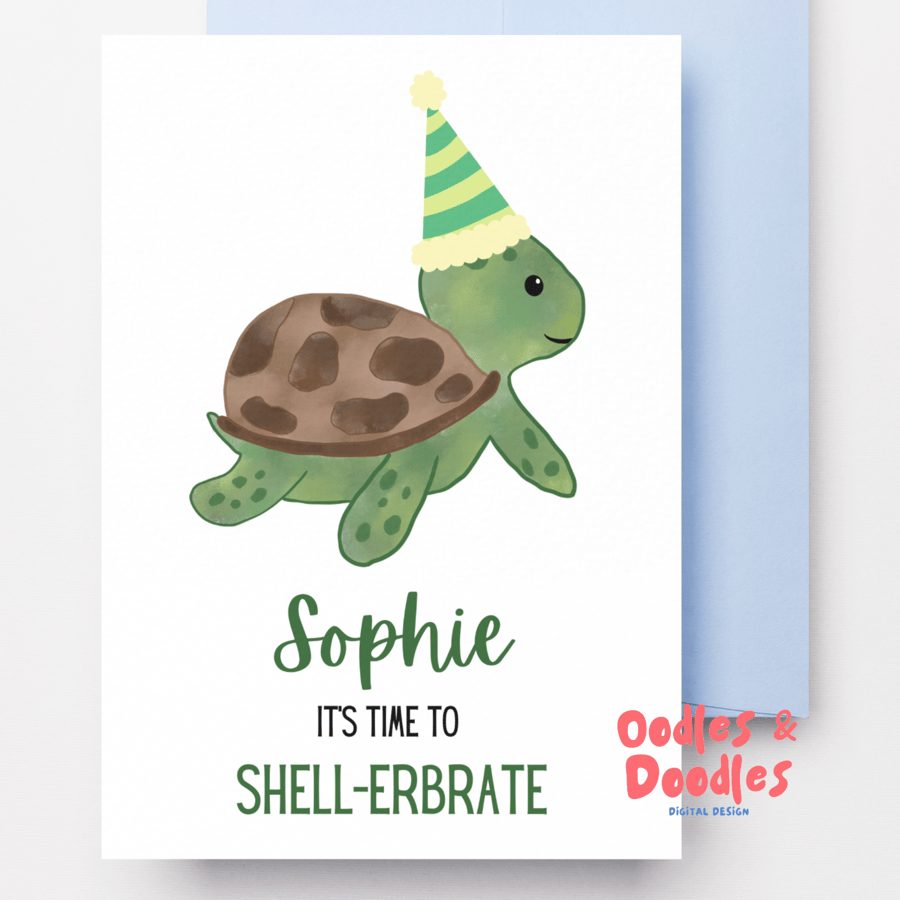 Personalised Birthday Card, Turtle Birthday Card, Under the Sea Card