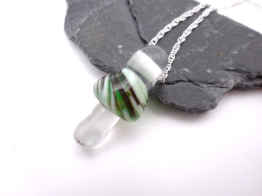 lampwork glass toadstool pendant necklace