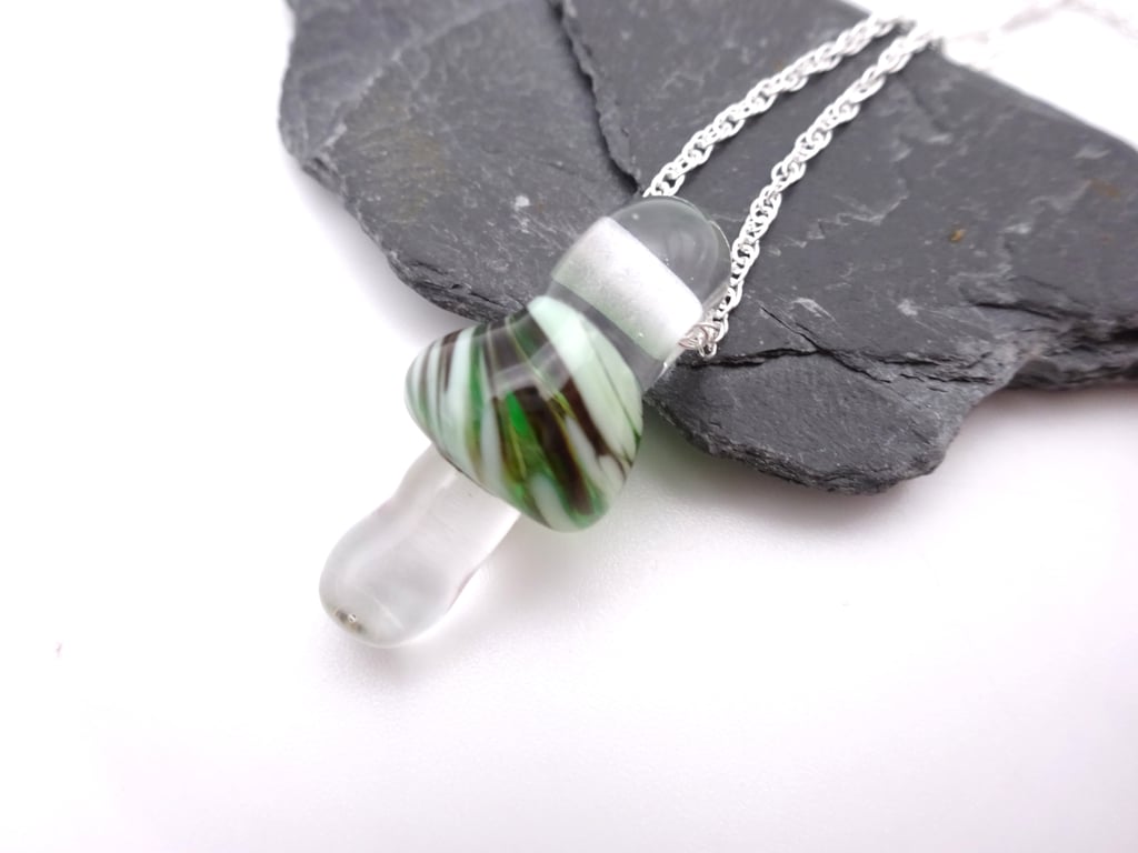 lampwork glass toadstool pendant necklace