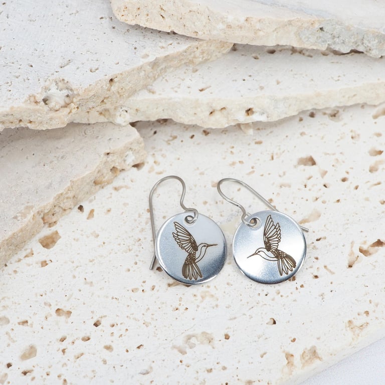 Humming bird dangle earrings - Hypoallergenic titanium ear wires