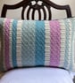 Patsy Cushion: Rose, Sky Blue & Seaglass Green. Handwoven in Wales