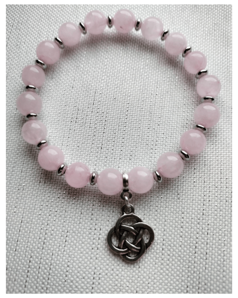 Rose Quartz handmade Celtic charm bracelet