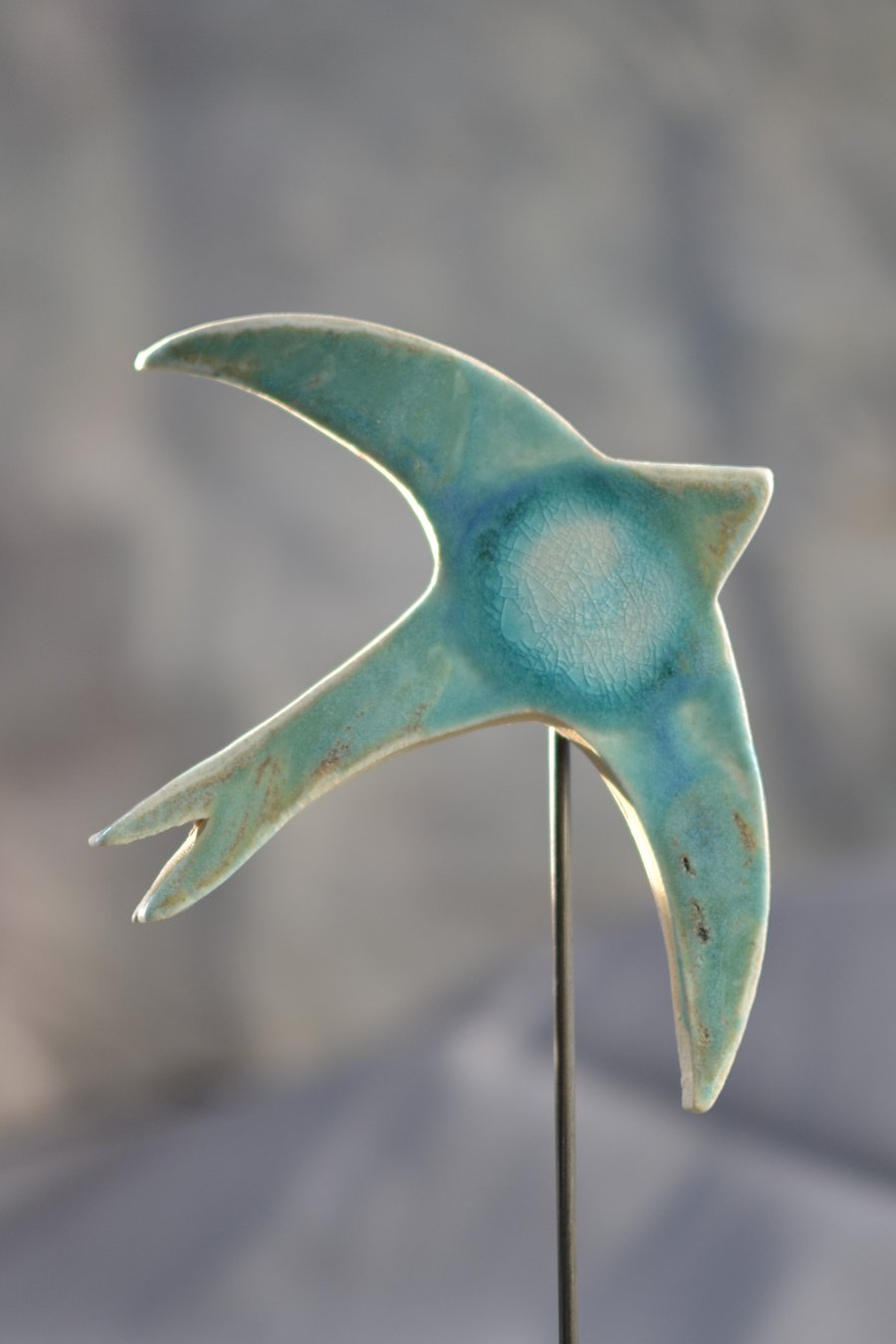 Single Swift  (No3)- A beautiful turquoise ceramic swift mounted on an oak block