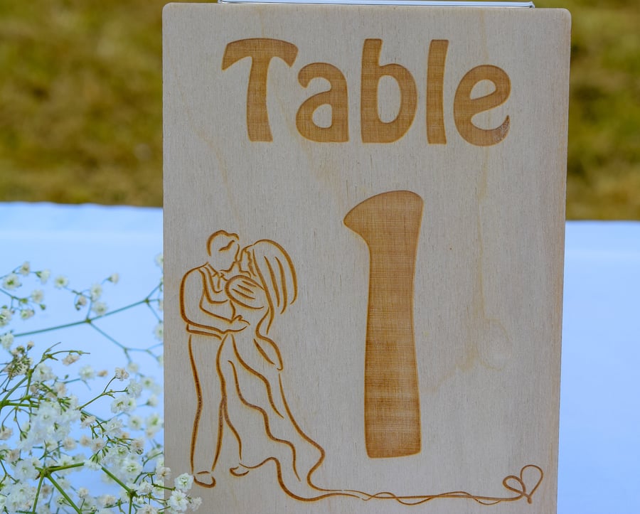 Wooden Wedding Table Numbers - Personalised and Engraved to Order