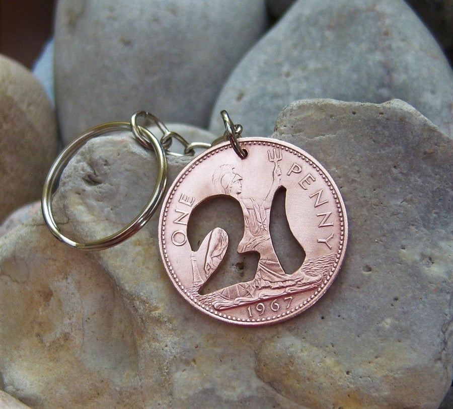21 cut out bronze penny coin keyring 