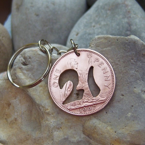 21 cut out bronze penny coin keyring 
