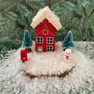 Miniature Christmas Cottage Ornament, stocking filler stuffer, Xmas decor