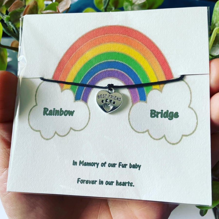 Rainbow bridge sentimental keepsake memory of fur baby wish bracelet 