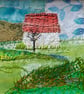 Little white barn, framed embroidered textile collage - Image 2