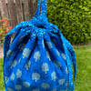 Blue with gold trees Cotton Drawstring Peg Bag with hanging Tab