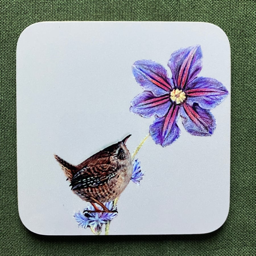 Wren and Clematis Coaster