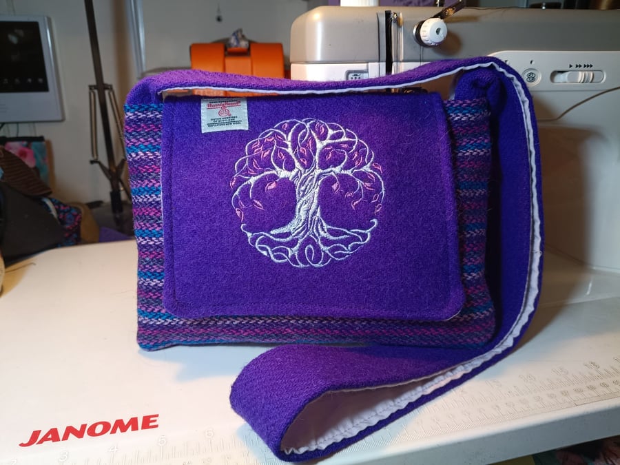 Harris tweed shoulder bag with sacred tree of life
