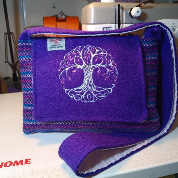 Harris tweed shoulder bag with sacred tree of life