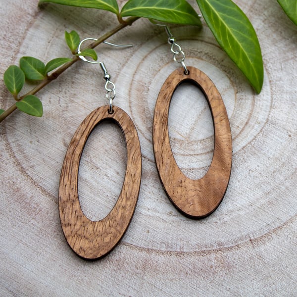 Unique Maple Burl Wood Oval Earrings - Handcrafted Sterling Silver 