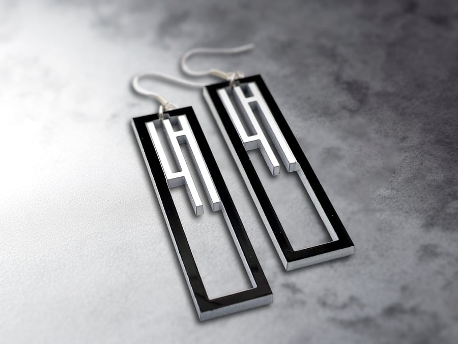 Modern Black and White Geometric Earrings - Sleek Minimalist Acrylic Jewellery