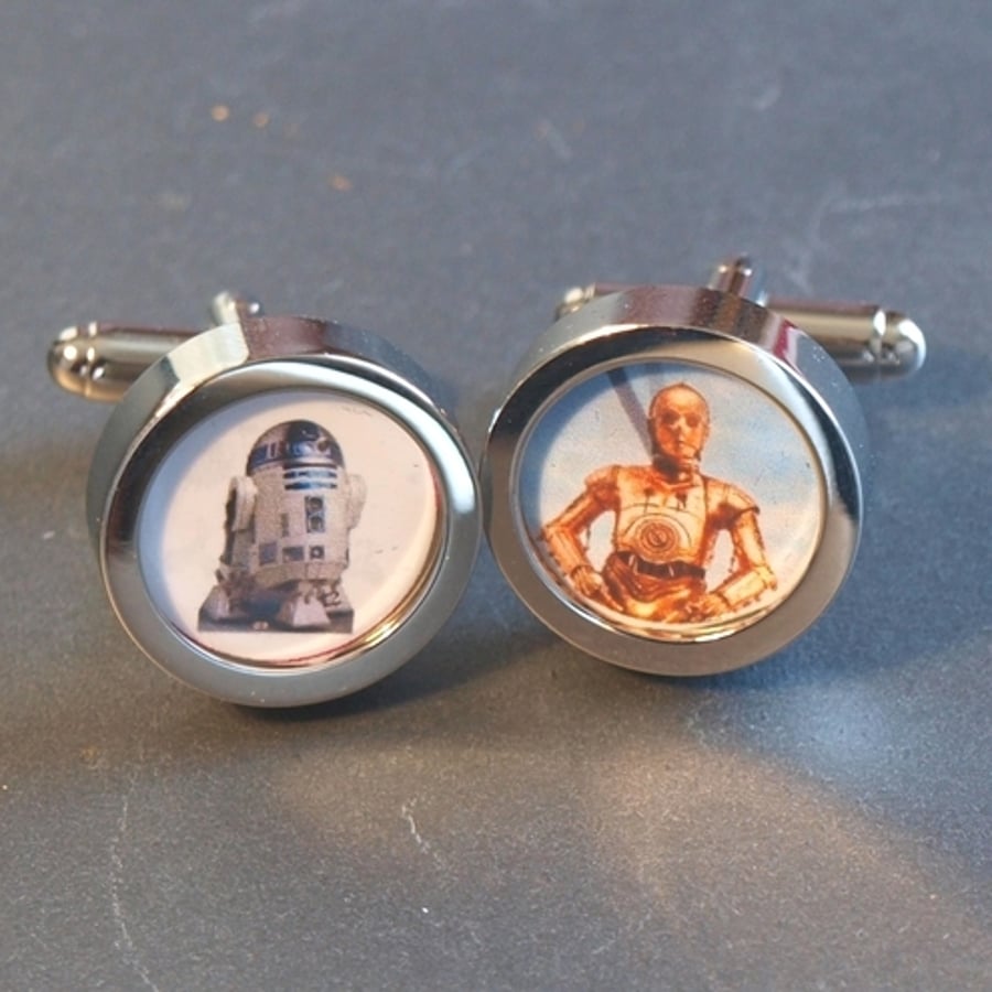 C3P0 and R2D2 Cuff Links Star Wars Cufflinks, Choose One Image or Both Cufflinks