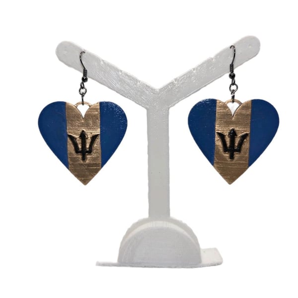 Bajan flag earrings, love Barbados, loveheart jewellery, caribbean queen, 