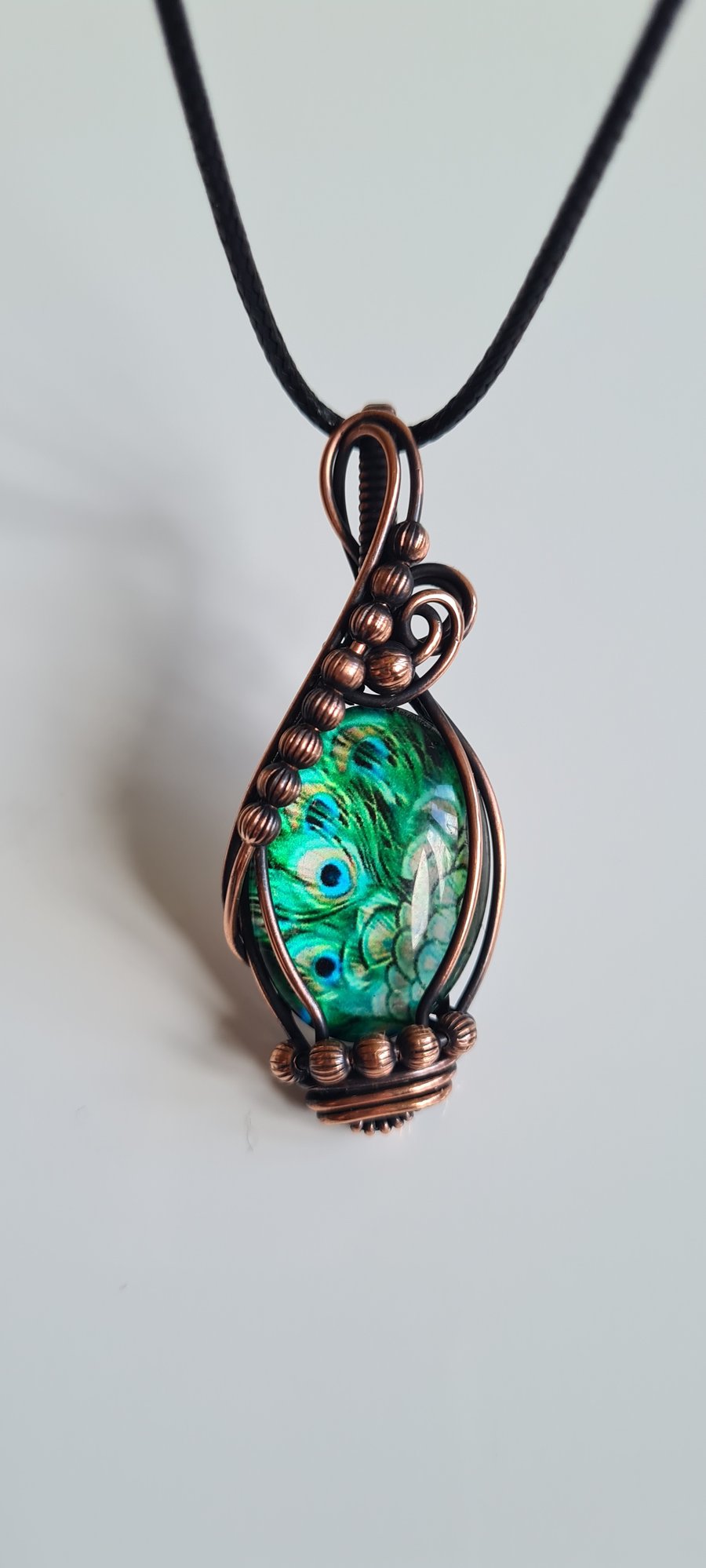 Peacock Feather Glass & Copper Bird Pendant Gift Unique Jewellery Jewellery 