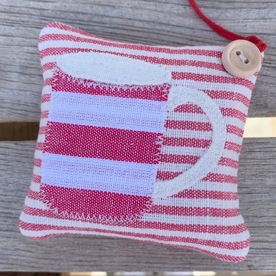 STRIPEY MUG LAVENDER BAG - red and white stripes