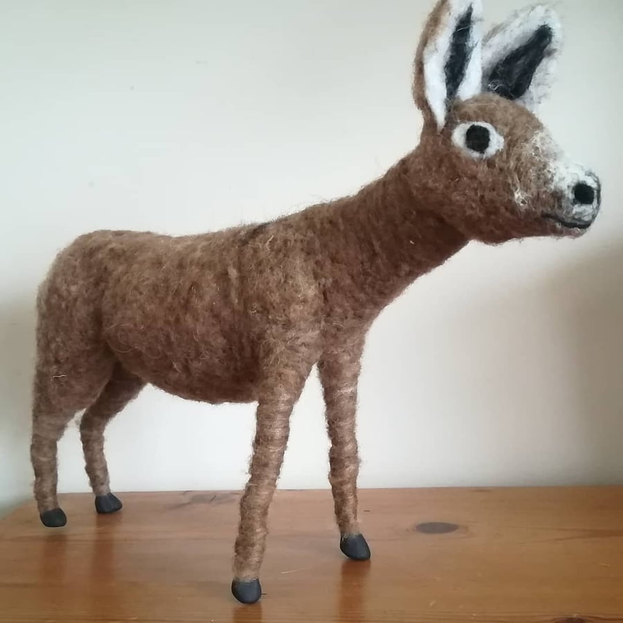 Barney donkey needle felted wool sculpture collectable collectables OOAK soft sc