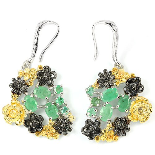Emerald Romantic Art Nouveau style Floral Posy Dropper earrings