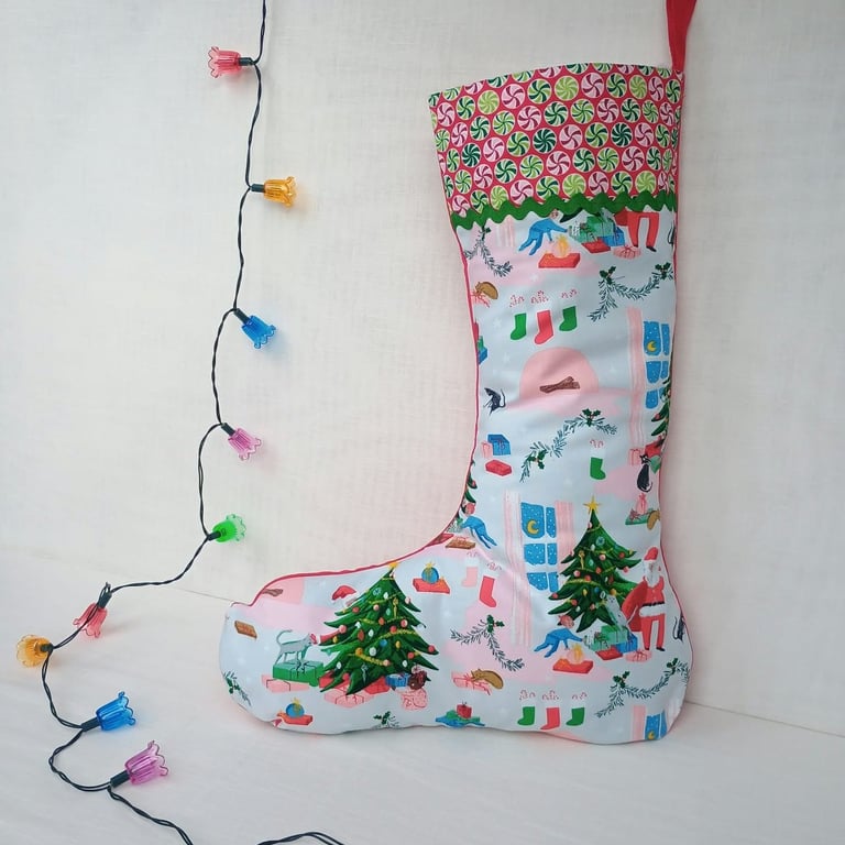 Christmas Stocking for kids - Santa with tree - can be personalised