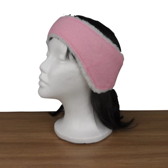 Ear muff, ear warmer in pink felt with sherpa fleece lining