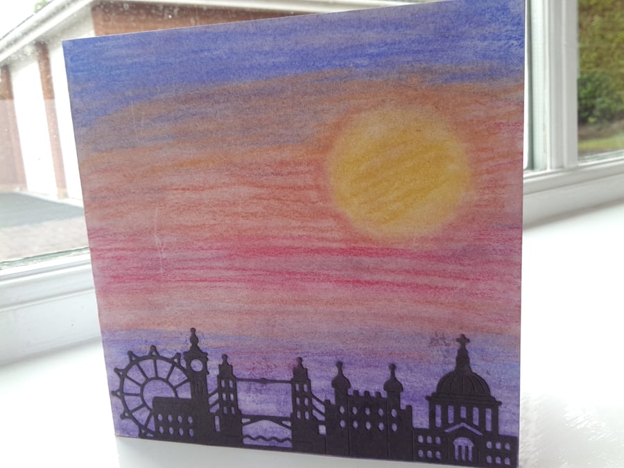 Sunset over London skyline card