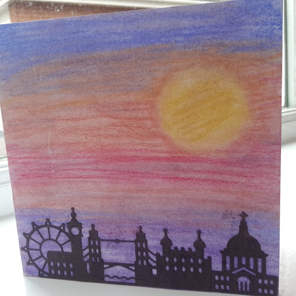 Sunset over London skyline card